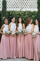 Bridesmaid Dresses 2 Piece Lace and Chiffon Long Beach