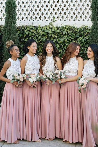 Bridesmaid Dresses 2 Piece Lace and Chiffon Long Beach