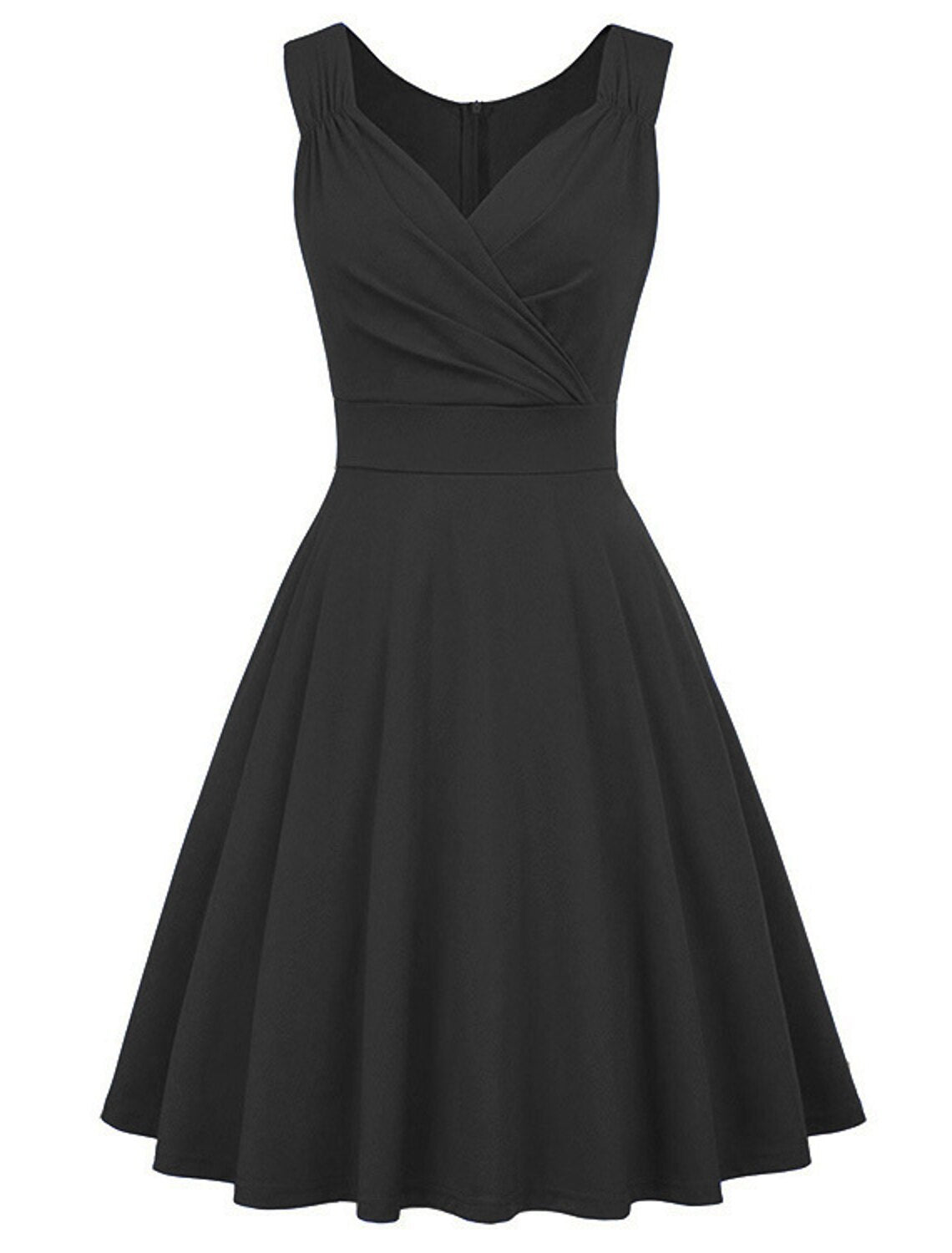 A-Line Minimalist Elegant Party Wear Cocktail Party Dress V Neck Sleeveless Tea Length Spandex with Pleats