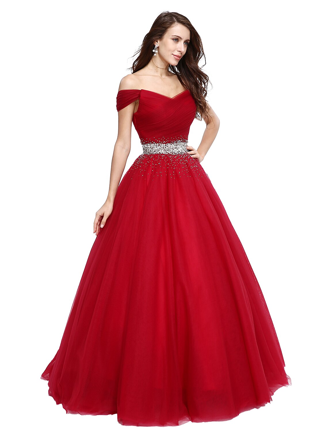 Ball Gown Elegant Dress Formal Evening Floor Length Sleeveless V Wire Tulle with Beading Sequin