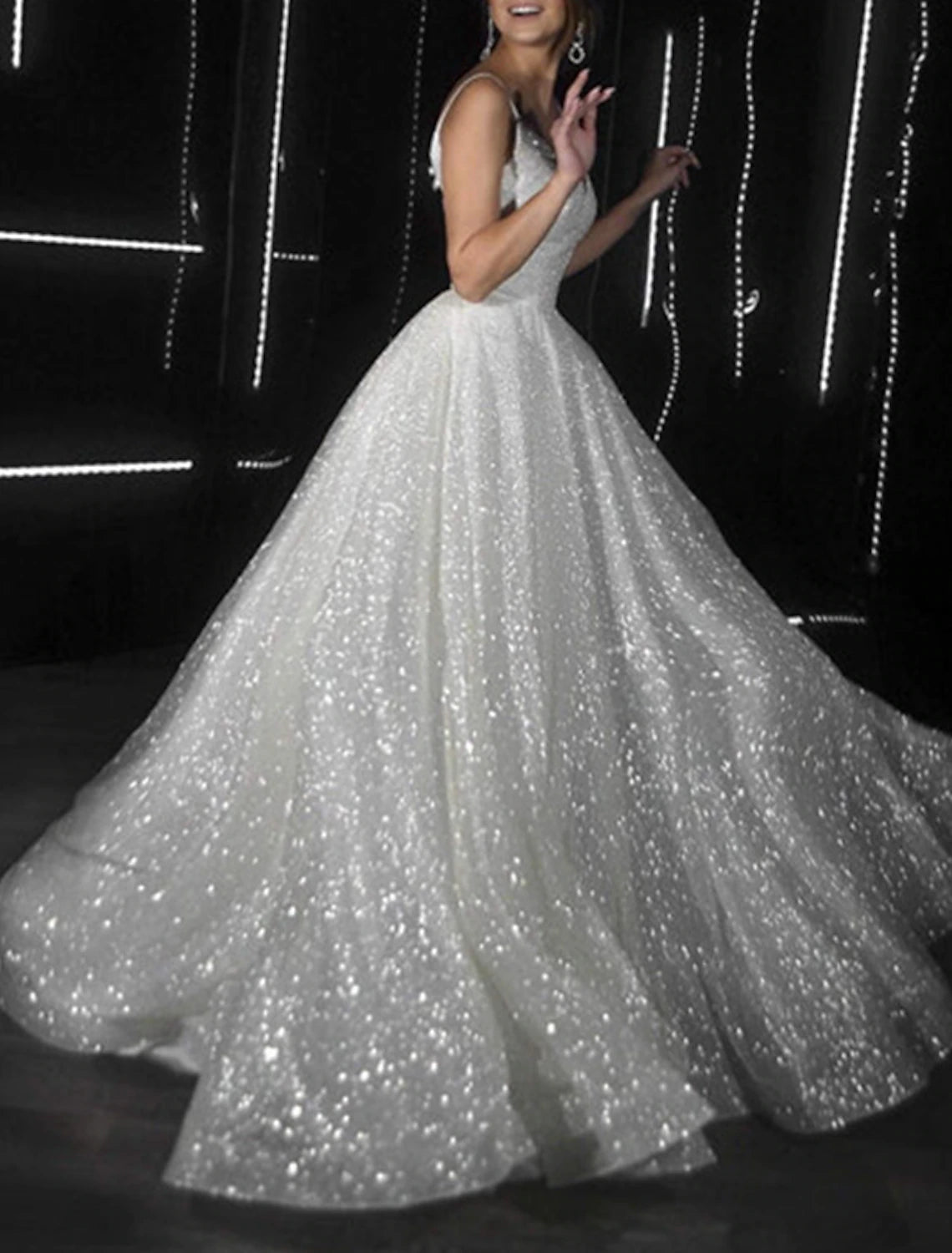 Glittering Dress Wedding Party Birthday Court Train Sleeveless Spaghetti Strap Tulle with Sequin Prom Dresses