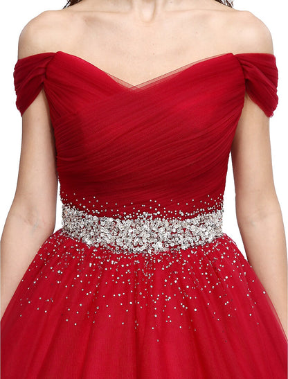 Ball Gown Elegant Dress Formal Evening Floor Length Sleeveless V Wire Tulle with Beading Sequin