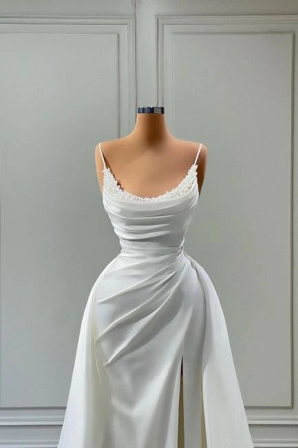 Wedding Dress Spaghetti Strap White Sheath Side fork Formal Dresses