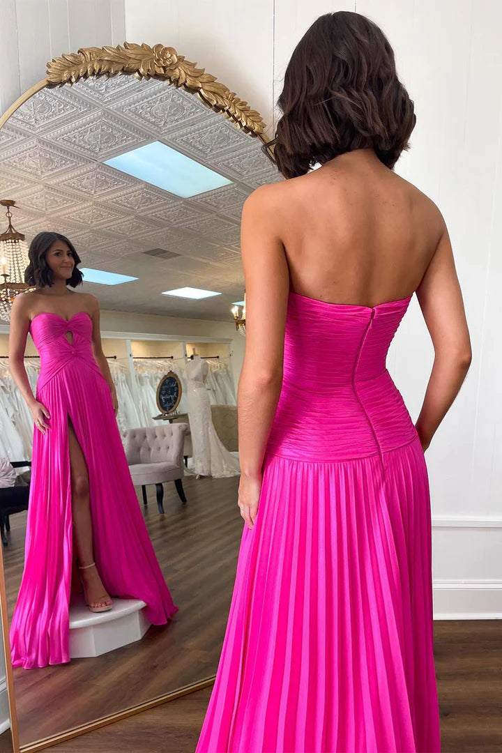 Prom Dress Sweetheart Pleated High Slit