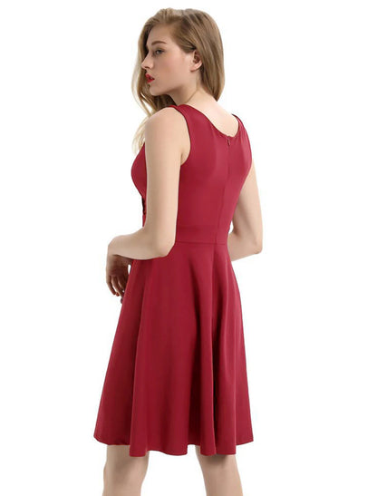 A-Line Minimalist Elegant Party Wear Cocktail Party Dress V Neck Sleeveless Tea Length Spandex with Pleats