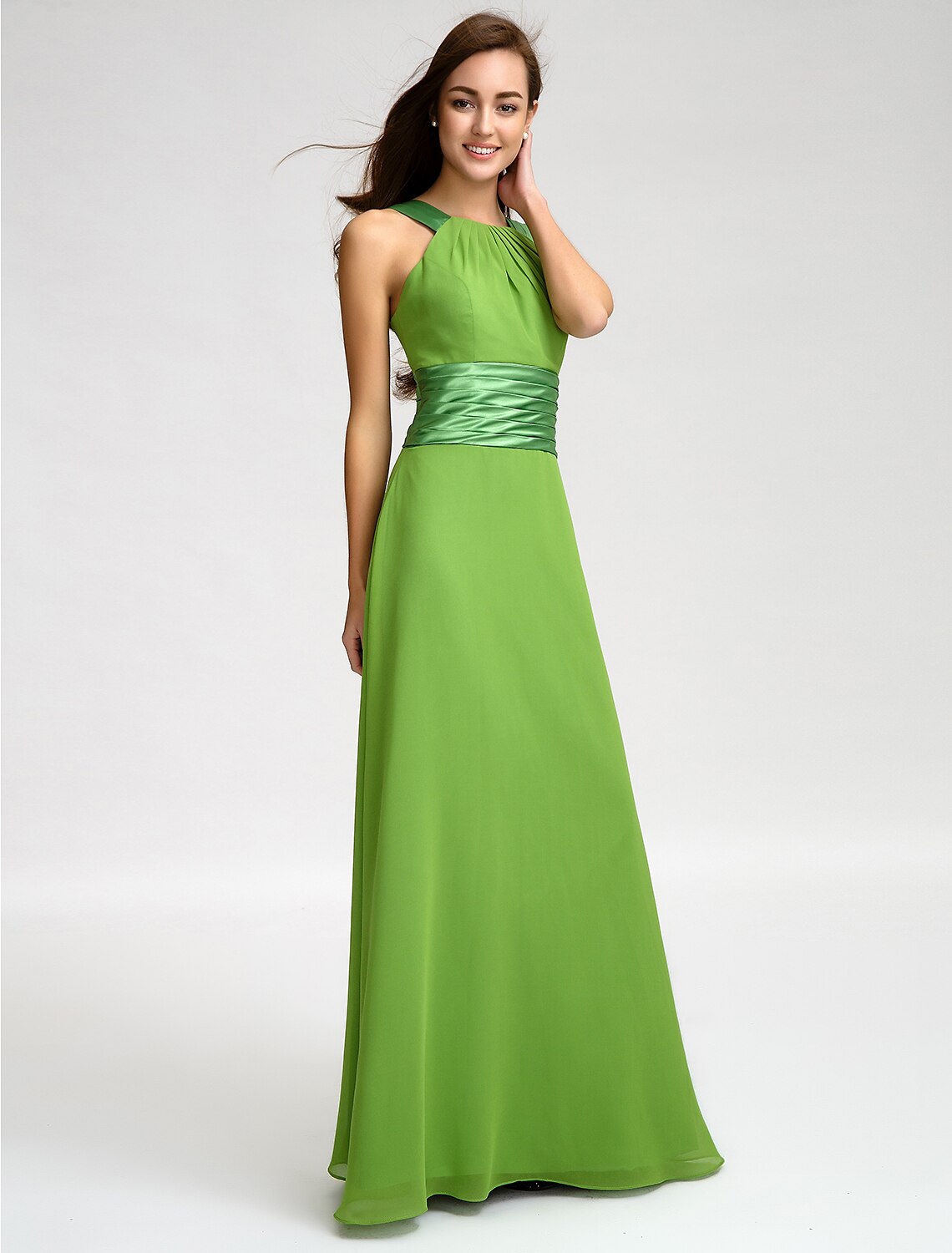 Sheath / Column Straps Floor Length Chiffon Bridesmaid Dress with Sash / Ribbon / Ruched