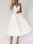 Wedding Dresses A-Line Sweetheart Camisole Spaghetti Strap Tea Length Chiffon Bridal Gowns With Pleats Dresses