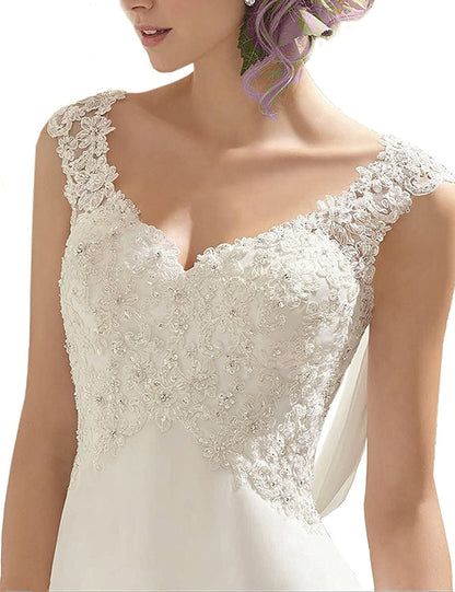 Wedding Dress Lace Double V-Neck Sleeveless Dress Formal Women's Dresses