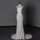 Wedding Dress Sheath Long Satin Beadwork Ruched Fashion Elegant Formal Dresses