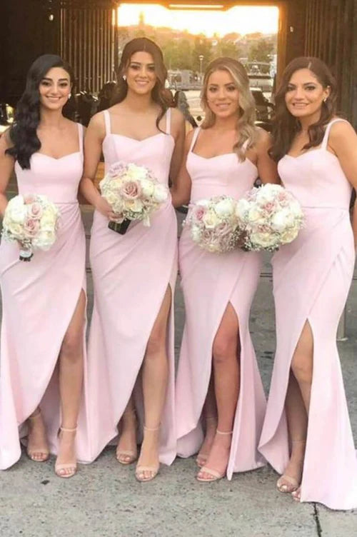 Bridesmaid Dresses Pretty Sheath Sweetheart Pink Satin Split Long