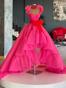 Ball Gown Evening Gown High Low Dress Quinceanera Asymmetrical Sleeveless Square Neck Organza with Bow(s) Ruffles