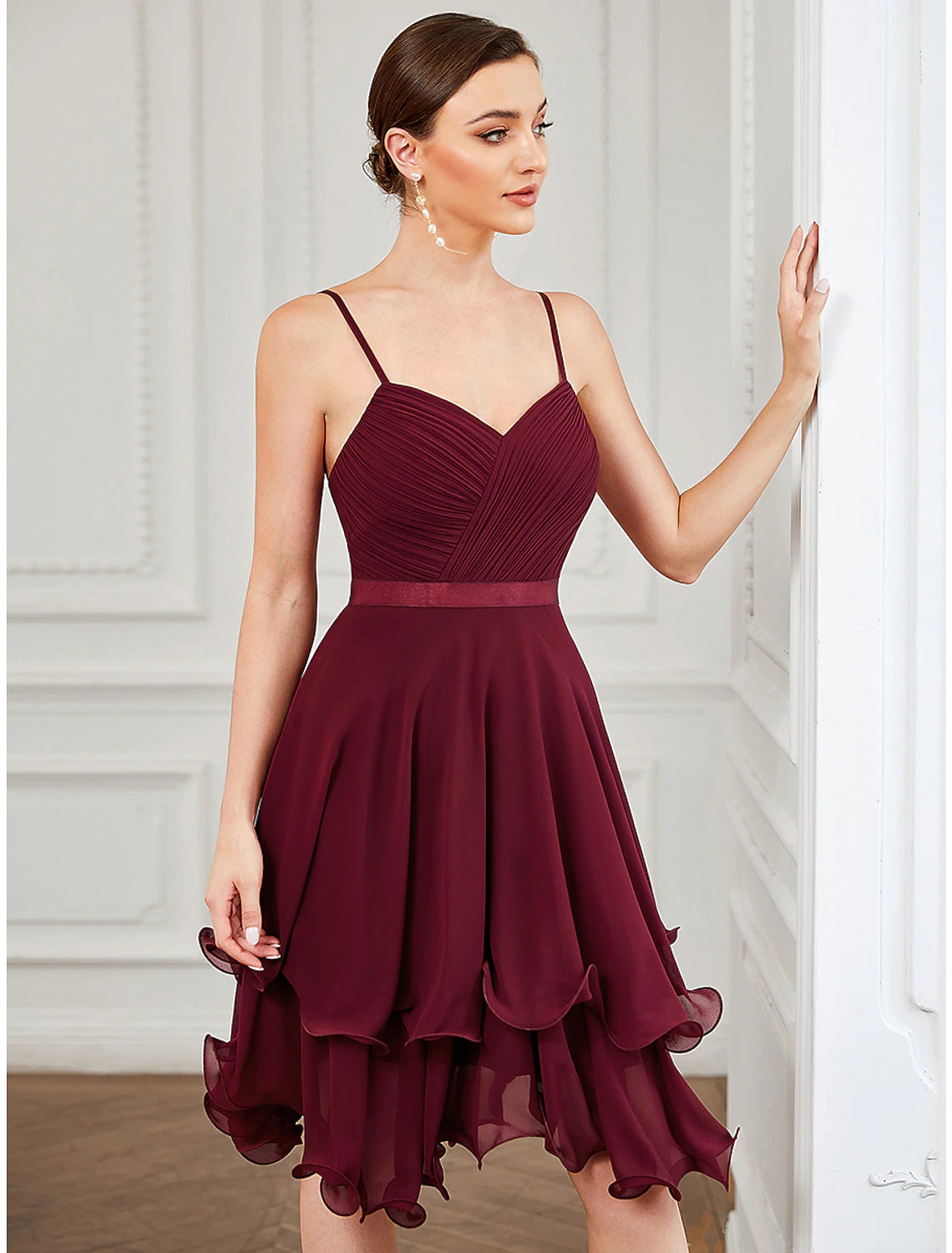 A-Line Homecoming Dresses Elegant Dress Homecoming Short / Mini Sleeveless Sweetheart Chiffon with Pure Color Tiered