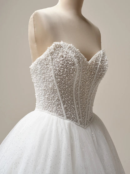 Wedding Dress Off-the-Shoulder Sleeveless Strapless Beaded Luxury Bridal Gown Formal Wear Dress