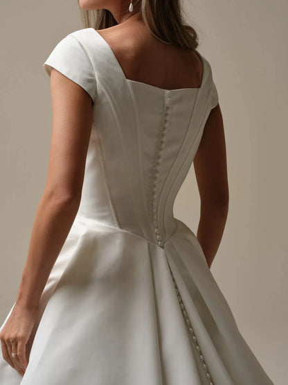 Wedding Dress A-Line Square Neck Short Sleeves Fantastic Bridal Gown Formal Wear Dresses