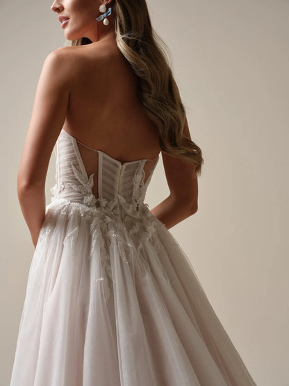 Wedding Dress A-Line Sweetheart Neckline Off-the-Shoulder Sleeveless 3-D Floral Beaded Bridal Gown Formal Wear Dress