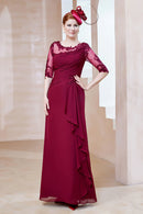 Fall November December Wedding Guest Dress Scoop Neckline Pleated Lace Chiffon Gown Mother of the Groom/Bride Dresses