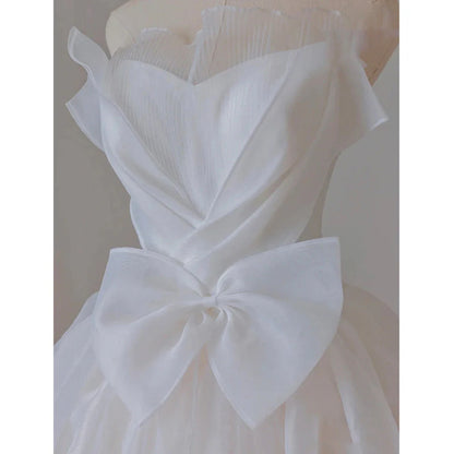 Wedding Dress French Strapless Layered Fantastic Wedding Gown Bow Tie Long Formal Wear Dresses