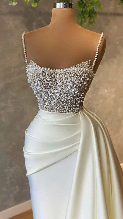 Wedding Dress Spaghetti Straps Pearl Gorgeous Formal Dresses