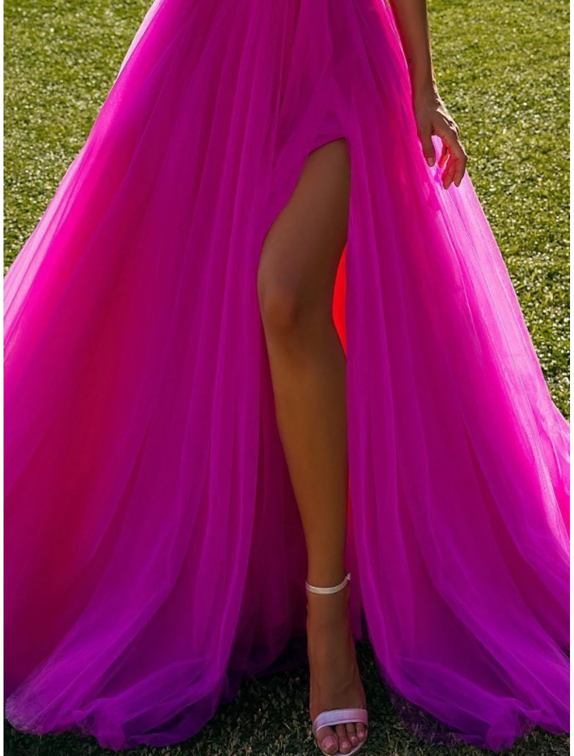 Elegant Dress Long Sleeve One Shoulder Tulle Prom Dresses Ruffles Slit Fall November December Wedding Guest Dress