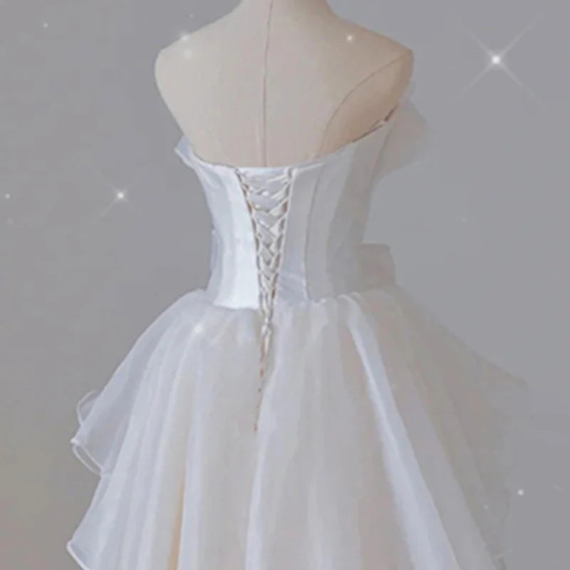 Wedding Dress French Strapless Layered Fantastic Wedding Gown Bow Tie Long Formal Wear Dresses