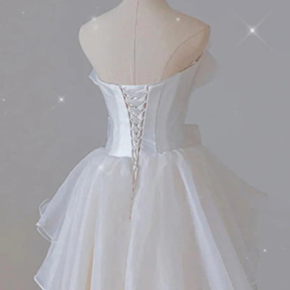 Wedding Dress French Strapless Layered Fantastic Wedding Gown Bow Tie Long Formal Wear Dresses