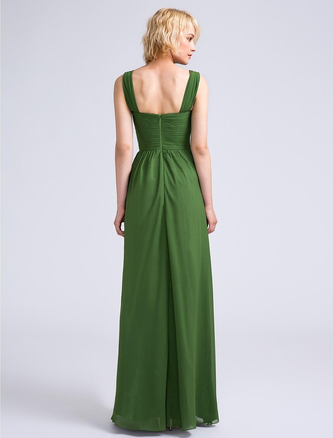 A-Line Bridesmaid Dress Cowl Neck Sleeveless Open Back Floor Length Chiffon with Ruched