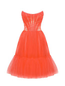 A-Line Homecoming Dresses Corsets Dress Party Wear Knee Length Sleeveless Strapless Tulle with Pleats