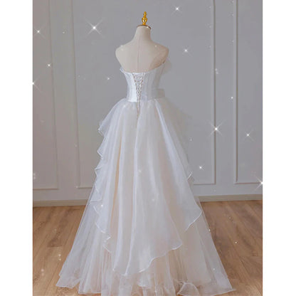 Wedding Dress French Strapless Layered Fantastic Wedding Gown Bow Tie Long Formal Wear Dresses