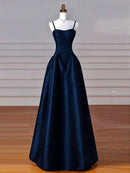 Simple A-Line Prom Dress Satin Cultivate oneself Long Spaghetti Strap Temperament Dress