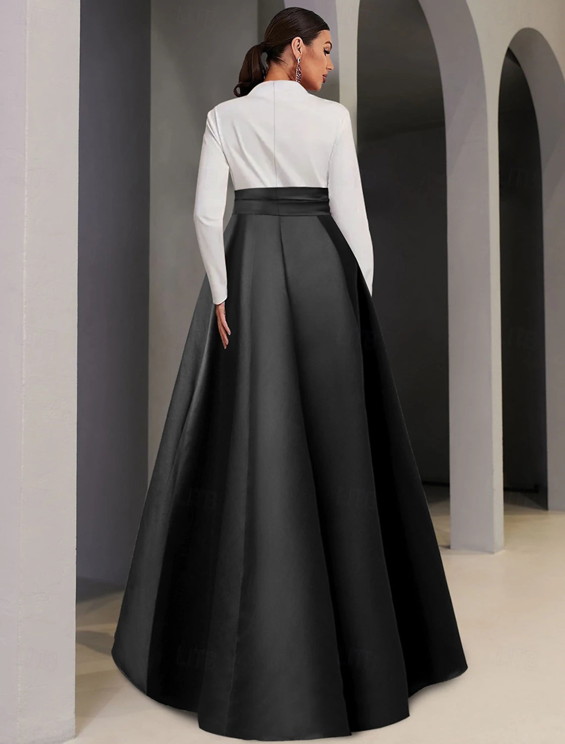 Evening Dress A-Line Formal Wedding Guest Asymmetrical Long Sleeve V Neck Pocket Satin with Pocket Elegant Fall November December Wedding Guest Dress