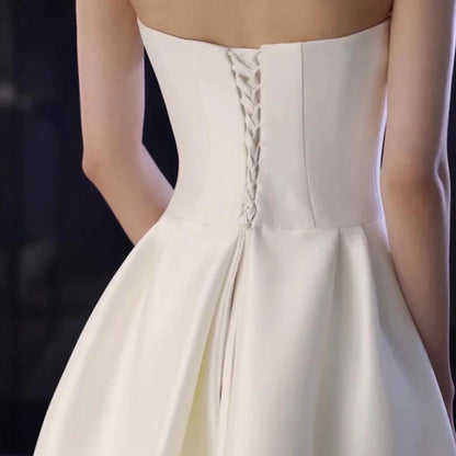 Wedding Dress French Style Strapless Satin Romantic Long Formal Wear Dresses