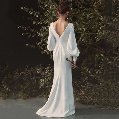 Wedding Dress V Neck Long Sleeves Elegant Simple Formal Dresses