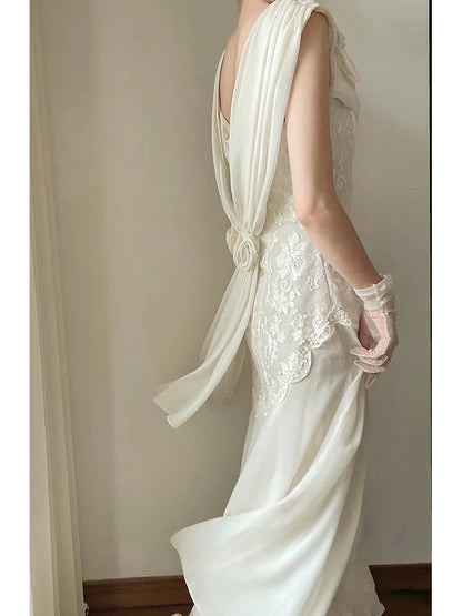 Wedding Dress A Line Lace Chiffon Dress Formal Wear Dresses Without Gloves