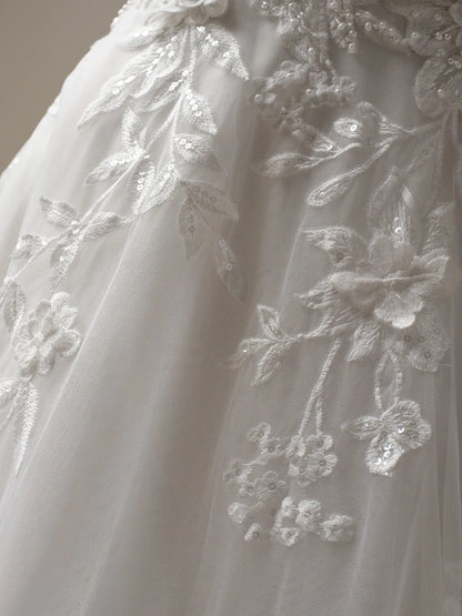 Wedding Dress A-Line V-Neck Sleeveless Tank Straps 3-D Flora Beaded Backless Bridal Gown Formal Wear Dress