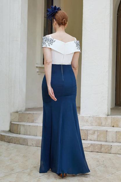 Fall November December Wedding Guest Dress Sheath Off-the-Shoulder Chiffon Long Dress Mother of the Groom / Bride Dresses