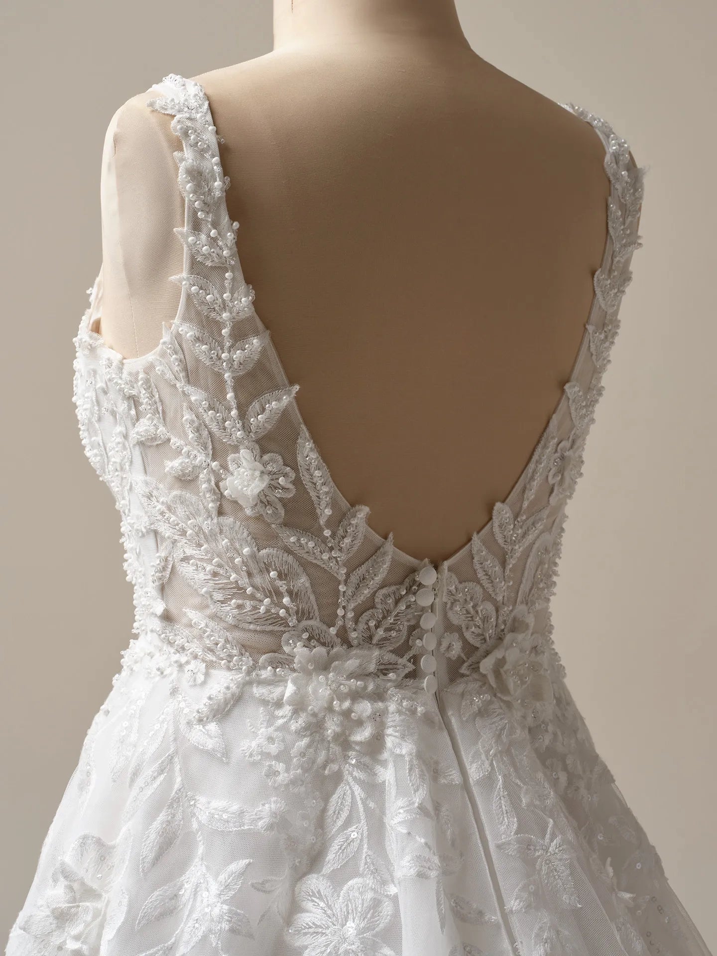 Wedding Dress A-Line V-Neck Sleeveless Tank Straps 3-D Flora Beaded Backless Bridal Gown Formal Wear Dress