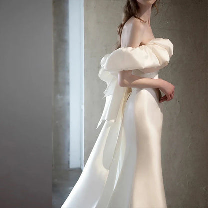 Wedding Dress Satin Mermaid Off Shoulder Elegant Simple Long Formal Wear Dresses
