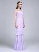 Fit & Flare Bridesmaid Dress Spaghetti Strap Sleeveless Elegant Floor Length Chiffon with Ruched