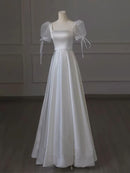 Wedding Dress A Line Elegant Satin Square Neck Long Formal Wear Dresses