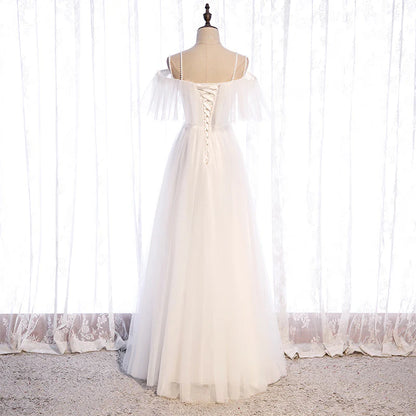 Wedding Dress A Line Bead String Shoulder Straps Tulle Long Simple Formal Wear Dresses