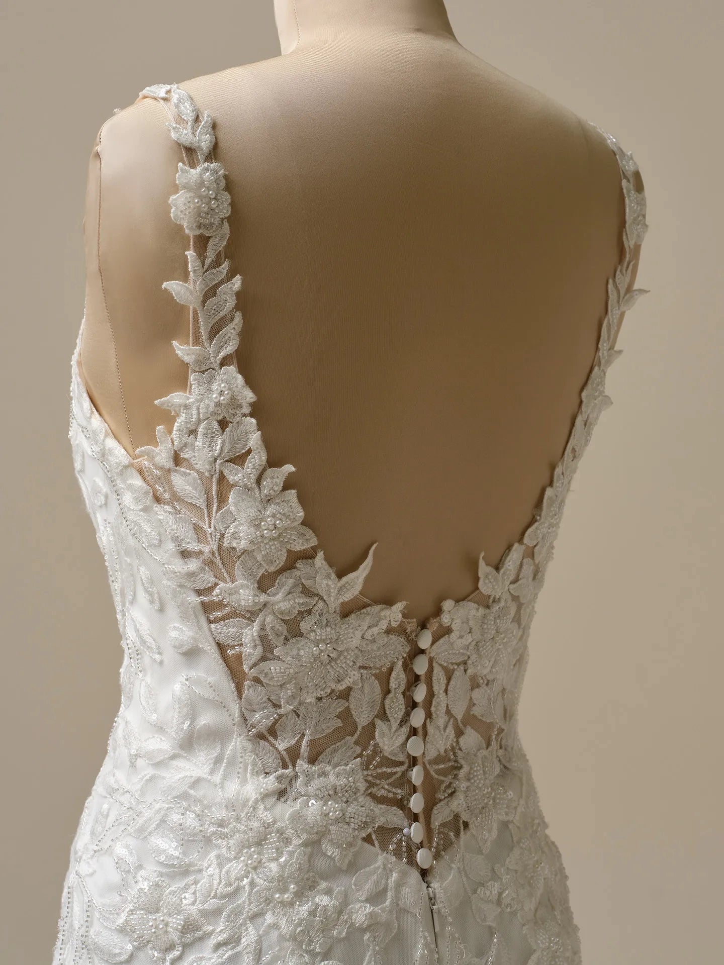 Wedding Dress V-Neck Sleeveless Mermaid Sheath Beaded Floral Lace Satin Sparkle Backless Bridal Gown Formal Wear Dress