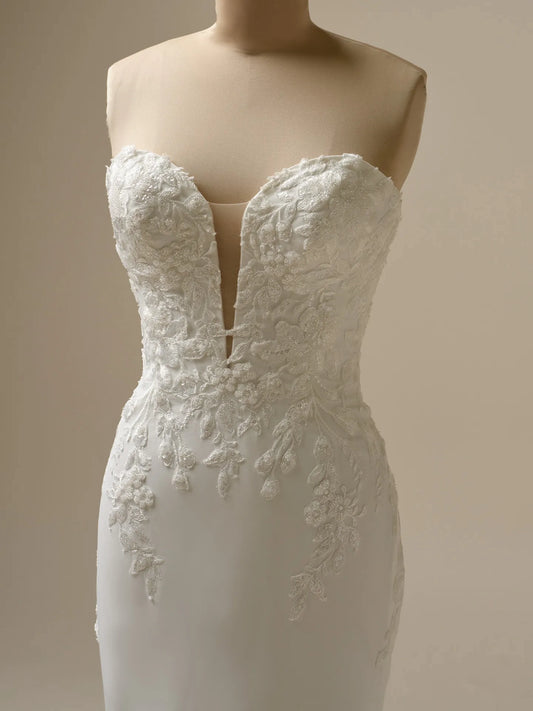 Wedding Dress Strapless Sweetheart Neckline Off-the-Shoulder Sleeveless Mermaid Sheath Crepe Floral Lace Tulle Bridal Gown Formal Wear Dress