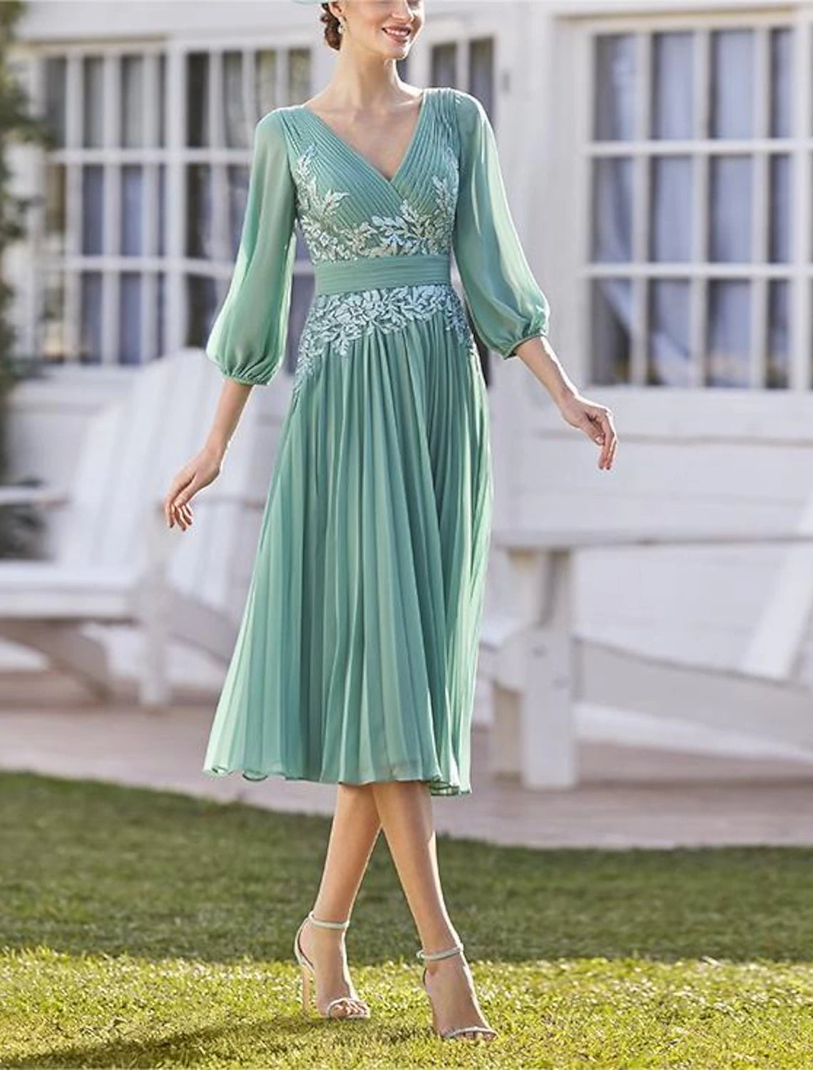 A-Line Mother of the Bride Dress Formal Wedding Guest Elegant V Neck T ...