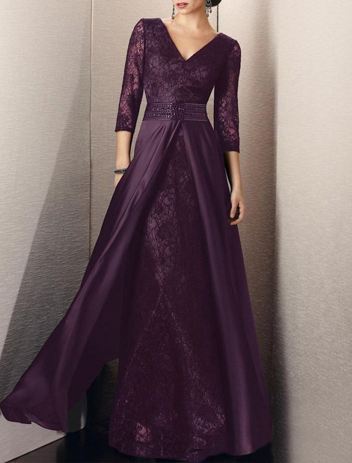 A-Line Mother of the Bride Dress Formal Wedding Guest Party Elegant V