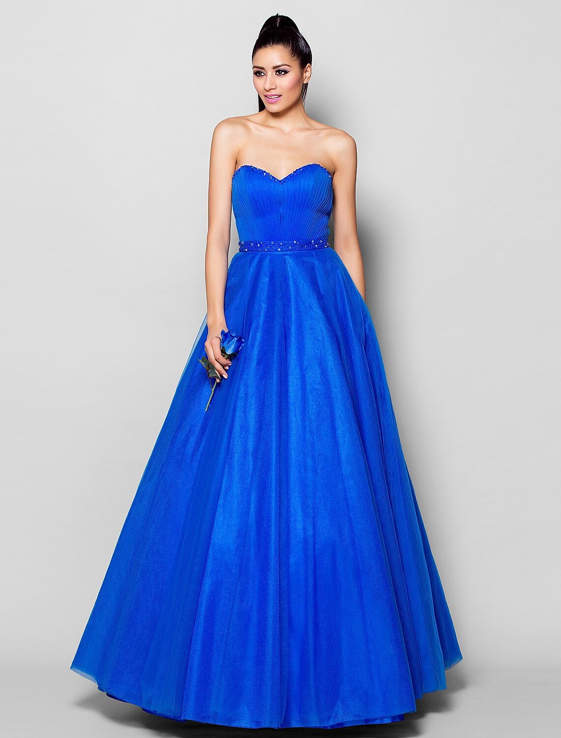 Ball Gown Lace Up Dress Formal Evening Floor Length Sleeveless Sweetheart Tulle with Beading Draping