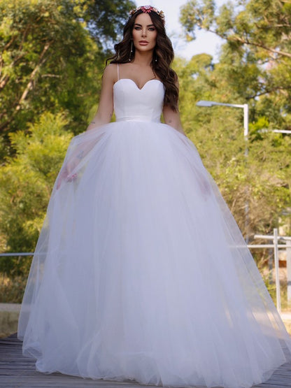 Ball Gown Tulle Sweetheart Sleeveless Sweep/Brush Train Wedding Dresses