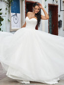 A-Line/Princess Lace Ruffles Sweetheart Sleeveless Sweep/Brush Train Wedding Dresses