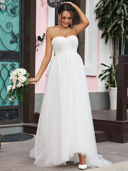 A-Line/Princess Tulle Ruffles Sweetheart Sleeveless Sweep/Brush Train Wedding Dresses