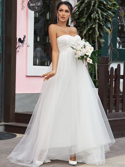 A-Line/Princess Tulle Ruffles Sweetheart Sleeveless Sweep/Brush Train Wedding Dresses