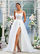 A-Line/Princess Organza Lace Straps Sleeveless Sweep/Brush Train Wedding Dresses